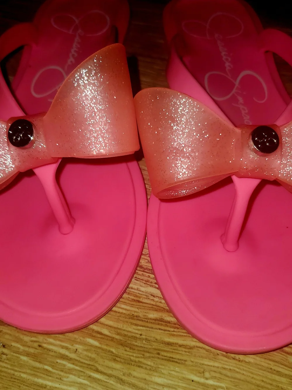 Girls Jessica Simpson Pink Glam Bow Jelly Flip Flops